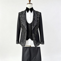 Costume homme fait main avec strass et sequins, ensemble 3 pièces, veste à simple boutonnage, pantalon, smoking scintillant pour mariage, bal de promo, soirée