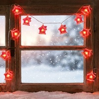Guirlande lumineuse LED rouge pour cabane, 10 LED haute luminosité, alimentée par piles, avec décorations de maisons enneigées pour la décoration de Noël