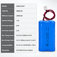 Paket Baterai Li-ion 7.4V 3000mAh 18650 2S1P Puncak 3C XH2.54-2P Berkabel untuk Mini UPS