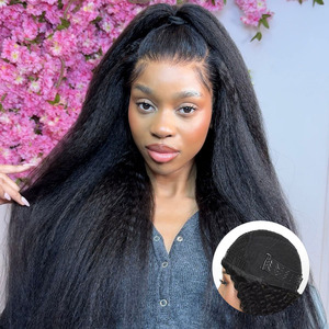 Demi-perruque 3-en-1 en <span class=keywords><strong>cheveux</strong></span> humains, texture Kinky Straight, densité 200%, avec cordon de serrage, sans colle, extensions à clips sans couture pour femme, aspect naturel - Product Image 1