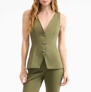 Chaleco Casual de Mujer con Cuello en V y Botones, de Poliéster/Algodón, Transpirable y Resistente al Viento - Product Image 1