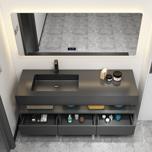 Mueble de Baño de Pizarra con Lavabo Individual, Mueble Flotante con Espejo, Moderno, Montado en la Pared, Negro Mate, para Hotel, <span class=keywords><strong>SIMU</strong></span>, 3 Años de Garantía - Product Image 3
