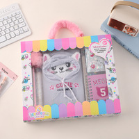 Set de Papelería para Niñas, Cuaderno de Peluche con Gatito, Bolígrafo con Pompones, Pegatinas, Diario Espiral, Regalo de Cumpleaños o Navidad para Niñas