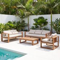 Salon de jardin 3 + 2 + 1 places en teck avec structure en aluminium et table basse multifonctionnelle relevable pour terrasse et jardin