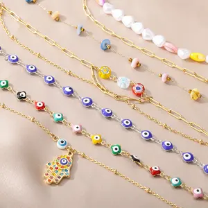 Spring New Trend Devil's Eye Shaped Stainless Steel Anklets Colorful Eyes Irregular Pearls Women's Anklets