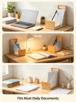 Porte-revues en bambou et acrylique, organiseur de lettres vertical pour bureau, support de classement incliné pour documents, rangement de papier de bureau