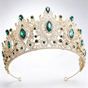 Diadème Rouge Rubis, Tiara Dorée, Coiffe Festive pour les Fêtes, Magnifique Couronne de Noël et de Mariage, Coiffe de Spectacle de Luxe et de Caractère - Product Image 5