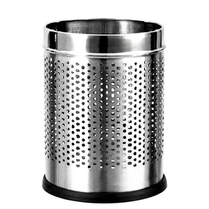Poubelle à papier perforée en métal, poubelle ronde avec dessus ouvert et base antidérapante pour la maison et le bureau - Product Image 1