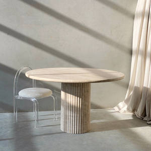 Op maat gemaakte ronde eettafel van natuursteen, marmer of travertijn voor keuken, kamer of restaurant. - Product Image 2