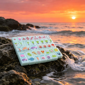 Custom Single Layer Thin <b>Light</b> White Jade Carved Archipelago Reef American Mahjong Travel Portable Plastic Water-resistant - Product Image 2