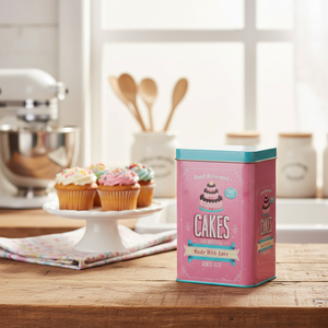 Boîte de rangement rectangulaire en métal Kontensan EF04035 75x100x150 mm 1,2 L avec couvercle coulissant, fond rose, paniers métalliques pour gâteaux - Product Image 3