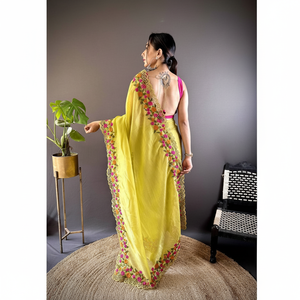 Hilo Sari de diseñador con trabajo de bordado multicolor Hermosa tela de bordado - Product Image 1