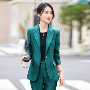 Women's Suit Set 2024 Autumn Striped Polyester Elegant Professional Attire Three Quarter Sleeve Anti-Wrinkle - Product Image 4