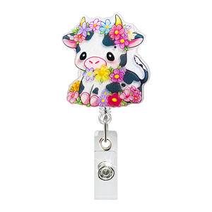 Su misura all'ingrosso nuovo colore acrilico elefante mucca animale fiore distintivo porta bobina per infermiere studente accessori con Clip - Product Image 6