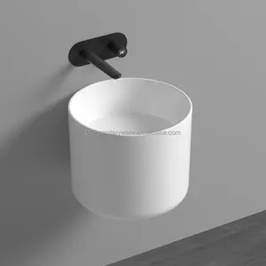 BTO 2024 New Trend Round Bowl Ceramic Bathroom Sink 1 Piece Euro-wall Hung Basin