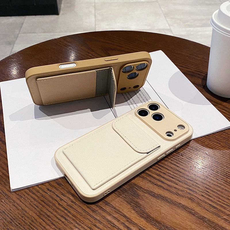 Fashionable Luxury PU Leather Plug-In Card Bag All-Inclusive Mobile Phone Case Accessories for iPhone 14 12 13 16 17 15 Pro Max · image 5