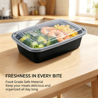 Boîte à lunch jetable en plastique transparente de 500 ml, anti-fuite, avec couvercles, pour la restauration et la livraison