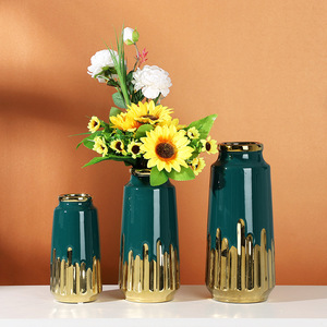 Ensemble de 3 pièces de <span class=keywords><strong>vase</strong></span> de fleur sèche de style européen, décoration blanche verte avec placage d'or, directement en usine, <span class=keywords><strong>vase</strong></span> de fleur de salon - Product Image 5