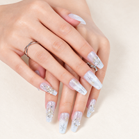 Ongles à presser style Noël 32 pièces, forme cercueil longue, paillettes argentées, flocons de neige, perles et strass, pour les meilleurs fournisseurs