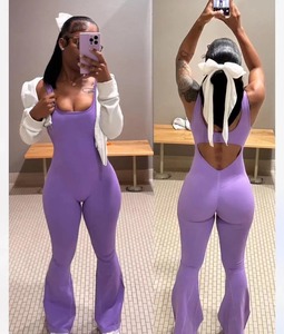 Peeqi 2024 New Yoga <strong>Tracksuit</strong> Women Fashion Jumpsuits Solid Sleeveless Leisure Hollow Out One Piece Rompers Women Nylon Jumpsuit - Product Image 1