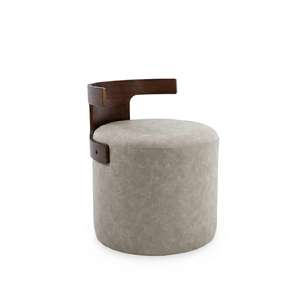 Pouf moderne rembourré, siège rond avec dossier en bois, tabouret de loisirs pour chambre, hôtel, salon - Product Image 1