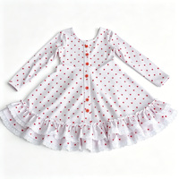 Robe Enfant Manches Longues Imprimé Pois Rouges Volants Dentelle Ourlet Personnalisable Logo Quotidien Fête Tissu Tricoté Doux Respirant Qualité Supérieure Vente en Gros