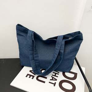 Chic Lightweight Denim Canvas Large Capacity Single <b>Shoulder</b> Tote <b>Bag</b> for Women Solid Color Casual Style Portable Canvas - Product Image 4