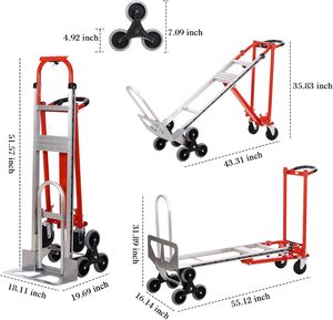 Carretilla de Mano Industrial Resistente Convertible <span class=keywords><strong>3</strong></span> en <span class=keywords><strong>1</strong></span>, Carretilla de Aluminio para Subir Escaleras con Ruedas de Goma - Product Image 3