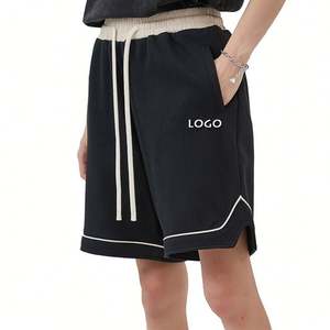 Pantalones cortos deportivos holgados de Color sólido informales para exteriores para hombre, pantalones cortos de algodón con logotipo personalizado de 380g y cintura elástica con cordón para hombre - Product Image 4