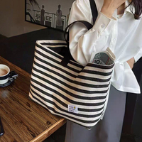 Sac en toile sur mesure pour femmes, sac fourre-tout simple à grande capacité rayé et à épaule unique pour femmes, nouvel arrivage