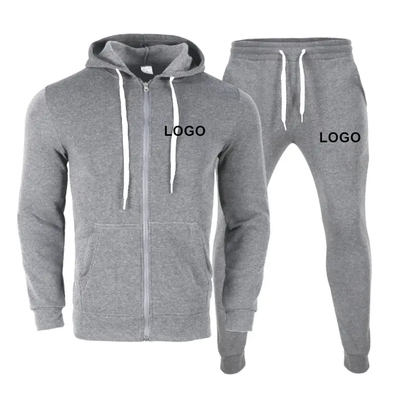 Ensemble de Jogging deux pièces pour homme, fermeture éclair, Logo personnalisé, sweat-shirt unisexe, survêtement en velours, tenue de sport