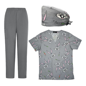 Nurse Uniform Three Piece Set Blue Corgi Print Scrub Suit Women's Split Set Moisture Wicking Operating Room Wear - Product Image 4