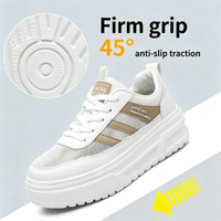 Baskets plateforme pour femmes, épaisses, blanches et beiges à rayures, en maille respirante, amorties, chaussures de marche décontractées, vente en gros, OEM, ODM, logo personnalisé