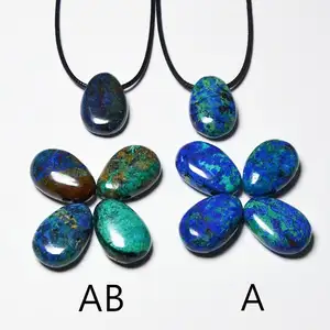 Fashionable Tumble Azurite Malachite Pendant Necklace With Tear And Pearl Drop Gemstone Jewelry