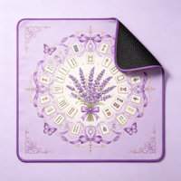 Tapis de Mahjong Lavande avec Ruban Violet, Nœud et Ornements en Cristal Doré, Tapis de Table Antidérapant en Microfibre pour 4 Joueurs
