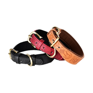 Venta al por mayor de collares de cuero suave para perros medianos y grandes, patrón sólido con cinta, grabado personalizado disponible - Product Image 1