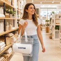 Sac à main écologique transparent en PVC, sacs cadeaux et promotionnels avec poignée et bouton