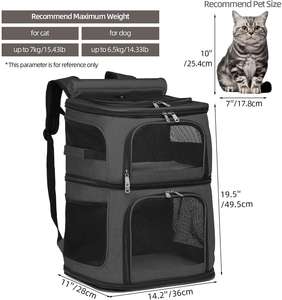 小型ペット用ダブルペットキャリアバックパック、2匹の猫用キャットバックパックキャリア、旅行/ハイキング/キャンプ用のベンチレーテッドデザイン - Product Image 2