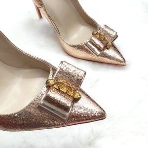 Customizable Plus Size Gold Bow Stiletto Pumps Sexy High Thin Party Wedding Year-Round Wear Breathable <b>Slip</b>-<b>On</b> Summer Winter - Product Image 5