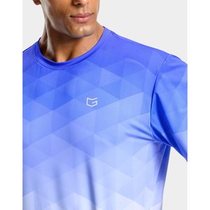 Camiseta Deportiva de Manga Corta para Hombre, con Patrón Geométrico Degradado Azul, de Secado Rápido, Corte Regular, Cuello Redondo, Tejido de Poliéster - Product Image 6