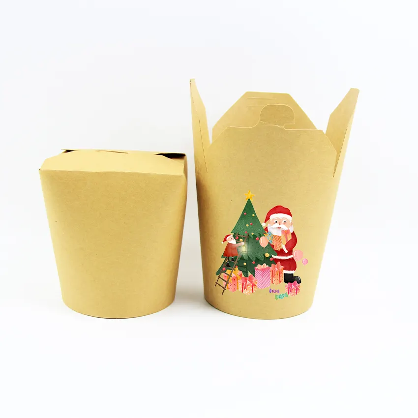 Экологичная коричневая крафт-бумага высокого качества одноразовая Рождественская печать логотипа пищевая упаковочная бумажная коробка для лапши