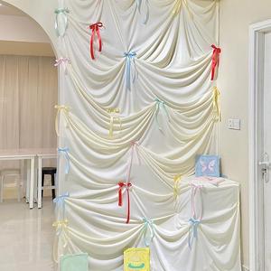 ผ้าม่านประดับโบว์ตกแต่งแบบสวยหวานม่านจีบสำหรับงานแต่งงานงานแต่งงานทำจากผ้าไหมแบบแขวน - Product Image 6