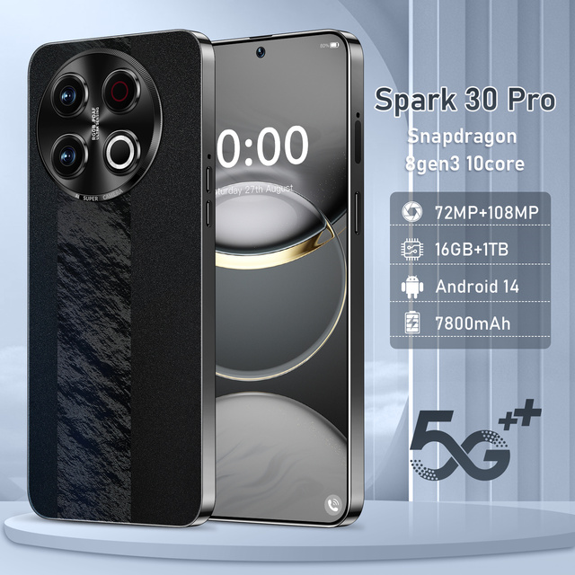Hot Selling Tecno Spark 30 Pro 7.3inch 5G Smartphone Model 16GB+1TB 2K HD 108MP Deca Core Dual SIM Flip Design