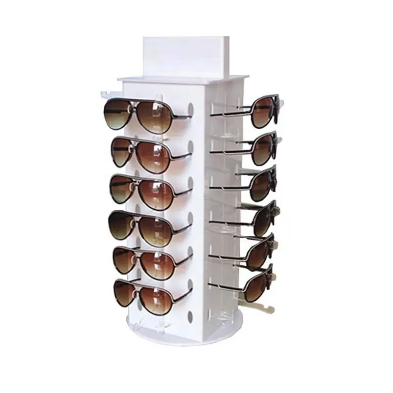 Gafas de sol acrílicas giratorias de cuatro lados, vitrina de bloqueo de mostrador, gabinete, varillas de gafas, soporte para gafas de escritorio