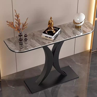 Table console moderne de luxe en acier carbone avec plateau en marbre pour salon étroit et entrée