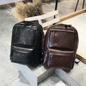 High quality men's leather computer backpack waterproof computer business laptops bags for men backpack with USB charging port