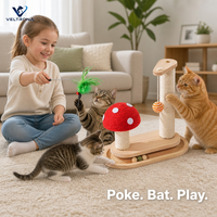 Ensemble de griffoirs pour chat en forme de champignon avec piste à balle et baguette à plumes, jouet multifonction en bois pour chats d'intérieur et chatons