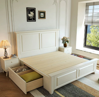 Lit en bois massif de style italien, luxe léger, blanc, petit format, pour chambre principale, avec rangement