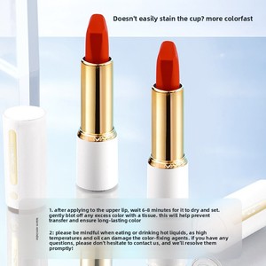 Vente en gros de rouge à lèvres à texture crème en 9 couleurs, velours, imperméable, brillant, pailleté, anti-adhésif, tube blanc doux, cosmétiques - Product Image 3
