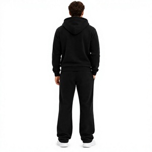 Survêtement à capuche pour homme, manches longues, sweat-shirt décontracté d'hiver, pantalon de jogging, fermeture à cordon, uni, 100% coton, léger, noir - Product Image 4